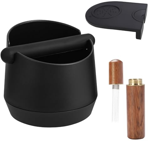 IHKFILAN Coffee Knock Box, Coffee Machine Accessories ABS Coffee Grind Knock Box for Barista, with Coffee Cushion and Coffee Stirring Needle, with Removable Knock Bar and Anti-Slip Base