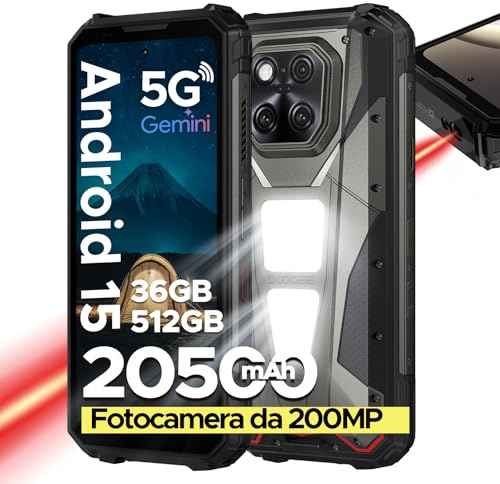 DOOGEE V Max LR Rugged Smartphone 5G, 36GB+512GB Telefono Indistruttibile, 20500mAh/45W, 1200LM, 130dB Altoparlante, 6.78 FHD+ 120Hz, Android 15, MTK 7300 Octa Core, 5G Dual SIM/NFC/BT5.4 - Grigio