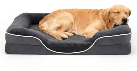 The Fellie Orthopädisches Hundebett Mittelgroße Hunde, Hundebett Waschbar, Flauschiges Hundekissen, rutschfeste, Atmungsaktiv, Hundesofa kleine Grosse Hunde, Grau, 89x64x17cm