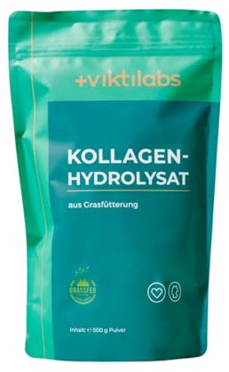 Viktilabs Kollagenhydrolysat 500 g – 100 % reines Grasfüttertes Rinderkollagen – 18 Aminosäuren – Ideal für Haut, Gelenke & Bindegewebe – Mixfähig in Kaffee, Shakes & Smoothies