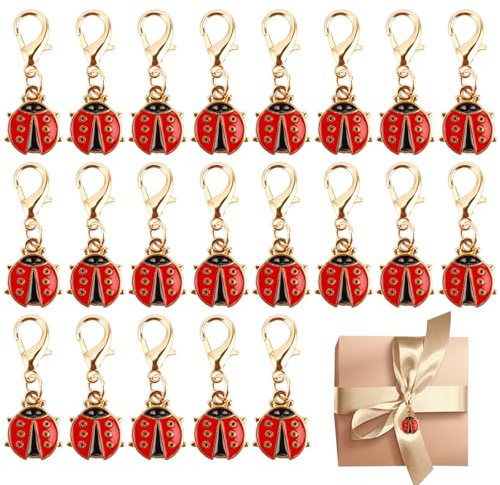EXIN DECHEN 24pcs Marienkäfer Anhänger Klein Schlüsselanhänger, Rot | Glücksbringer, Silvester & Weihnachten Geschenke Deko, Ladybug Emaille Charme, Für DIY Halskette Schlüsselbund