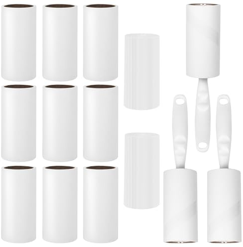17 Teiliges Fusselrolle Set, Fusselrolle Kleidung mit 12 Nachfüllpack 720 Blatt, Fusselrolle Tierhaare und Tierhaarentferner, Wiederverwendbare Fusselrolle, Lint Roller, 3 Spender und 2 Schutzhüllen