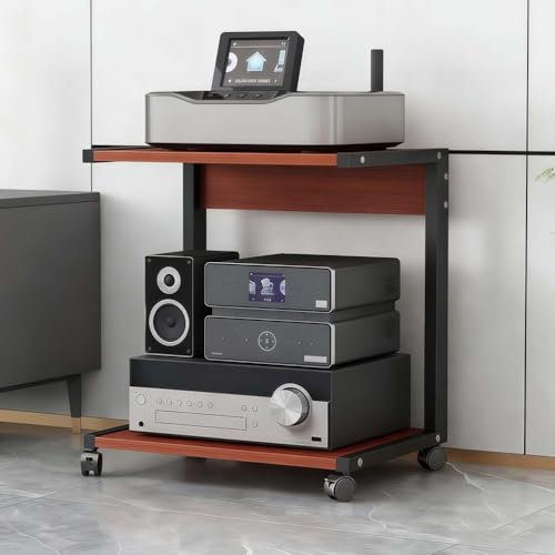 TAUIANE Mueble Multimedia De 2 Niveles, Estante para Consola De Videojuegos, EstanteríA Moderna para Audio Y VíDeo, con Ruedas, Estantes De Madera, para SalóN O Sala De Juegos,003,50x40x60cm