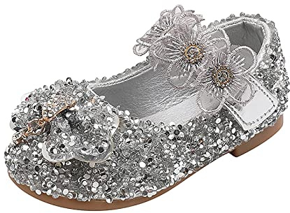 Performance Scarpe da ballo per ragazze con perline strass effetto lucido per piccole principesse, argento, 23 EU