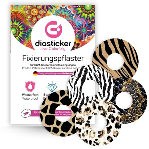 Diasticker | Cerotto per sensore Freestyle Libre 3 (10 pezzi, MIX SAFARI) | Impermeabile – Delicato sulla pelle – Traspirante – Forte tenuta | Cerotto autoadesivo, fissaggio a sensore