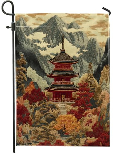 Chinesische Berg-Gartenflaggen, 30,5 x 45,7 cm, doppelseitig für draußen, Natur, Bergwald, Standard, vertikale Segeltuch-Hausflaggen, Asien, kühle Landschaft, Vorhof, Hinterhof, Rasenflaggen