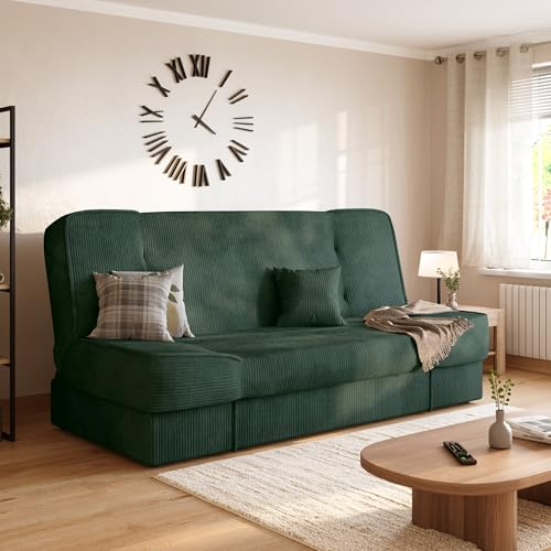 BROMARKT Schlafsofa mit Bettkasten und Schlaffunktion 190x115cm Dunkelgrün | Sofabett mit 1 Kissen Stauraum Klappbare Schlafcouch Couch Sofa für Wohnzimmer Wohnlandschaft Sofabed Klappcouch TOLIA
