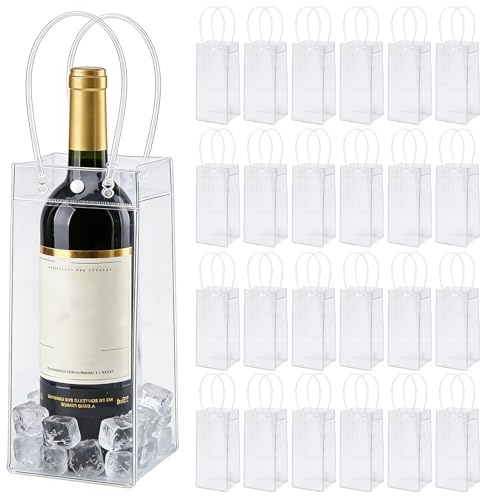VETOLAKA Flaskisväska, 24-pack, 10 x 25 x 10 cm, PVC, transparent flaskkylare, läckagesäker isväska med handtag för kall öl, vin, drycker, utomhus