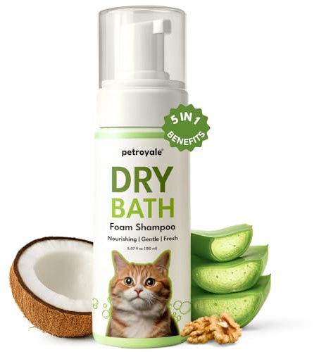 Petroyale Dry Bath Foam Shampoo for Cats 150ml Tick & Flea Relief, Itch Relief, Detangling Formula, No Rinse Required, Quick Bath