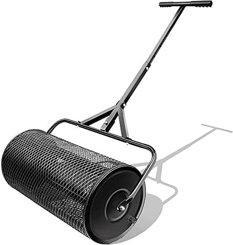 Spargitore per Compost, Spargitore per Semi, Spargitore per Letame, Rullo da Giardino Multiuso per Rompere la Torba Grumosa e Spargere Il Compost, Manico Regolabile, Costruzione in Metallo, Nero