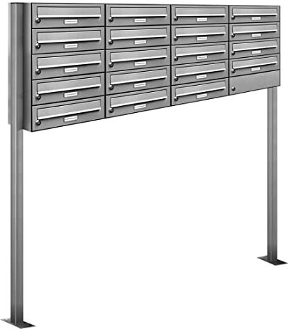 AL Briefkastensysteme 19er Edelstahl Standbriefkasten rostfrei als 19 Fach Briefkastenanlage DIN A4 in Postkasten Briefkasten Design modern