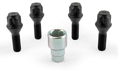 H&R Felgenschloss-Set M12x1.50x28mm Kegelbund Schwarz - 4 Felgenschloss-Schrauben inkl. Adapter