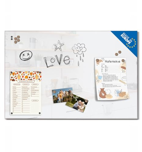 banjado Glas Magnettafel (60 x 40cm) - Magnetwand Glas - Magnetpinnwand als Memoboard - Pinnwand Magnettafel Küche, Büro, Kinderzimmer - weiß