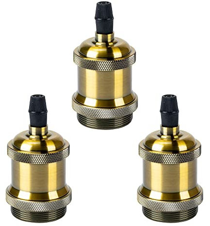 PETITES ECREVISSES Lampenfassung E27 Vintage Edison Metall Vintage Socket Lampenfuss Retro Adapter Beleuchtung für Pendelleuchte Hängelampe Halter DIY (3 stück, Messing)