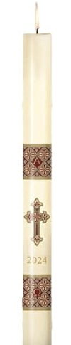 CB Church Supply Will & Baumer Hand Crafted Westminster Beeswax Paschal Candle with Nails, No 4, Burgundy & Gold