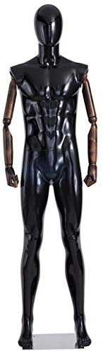 Eurotondisplay schöne abstrakte männliche Schaufensterpuppe HX-M11-HMJ schwarz lackiert in Glanz,Arme und Finger aus Holz beliebig verstellbar, Standplatte aus Edelstahl