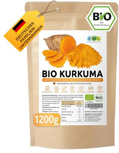 EWL BIO Kurkuma Pulver 1,2kg | Curcuma fein gemahlen | Goldene Milch Gewürz