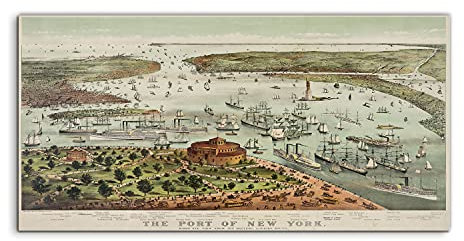 Coloray Glass Picture Living room Bedroom 100x50cm Bedroom Mural Tempered Wallart - New York Port Vintage