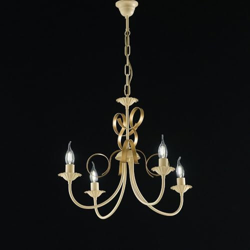 Be-Light Lámpara de araña en Oro Marfil decape Hierro Cuatro Luces 61x h47 cm