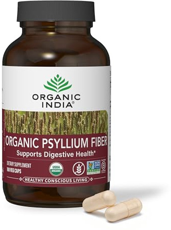 ORGANIC INDIA Psyllium Herbal Powder - Whole Husk Fiber, Healthy Elimination, Keto Friendly, Vegan, Gluten-Free, USDA Certified Organic, Non-GMO, Soluble & Insoluble Fiber - 180 Capsules (Pack of 2)