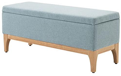 HOMCOM Banc de Rangement, Coffre de Rangement avec Couvercle Amovible Style scandinave, Bout de lit en Tissu Lin, 110 x 39 x 45 cm, Vert Clair
