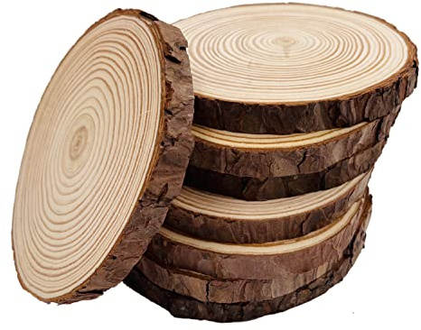 Unfinished Natural with Tree Bark Wood Slices 8 Pcs 14-15 cm Disc Coasters Wood Coaster Pieces Craft Wood kit Circles Crafts Christmas Ornaments DIY Crafts with Bark for Crafts Rustic Wedding