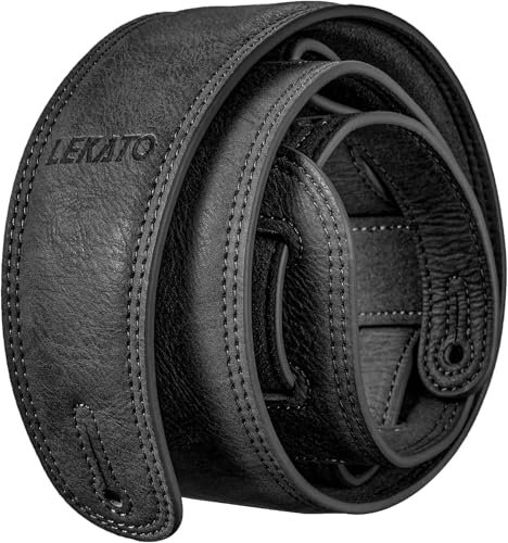 LEKATO Gitarrengurt aus Leder mit dicker Schaumstoffpolsterung, breiter Bassgitarrengurt für Bass, E-Gitarre, Akustikgitarre, klassische Gitarre, verstellbarer Ledergurt, Länge von 41 bis 51