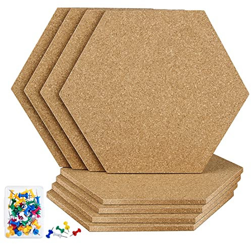 TUPARKA 8 Stück Korktafeln Hexagon Pinnwand Korkfliesen 8,2 x 7 - 1/4 Selbstklebende Korktafeln mit 50 Reißnägeln Mini Wand Home