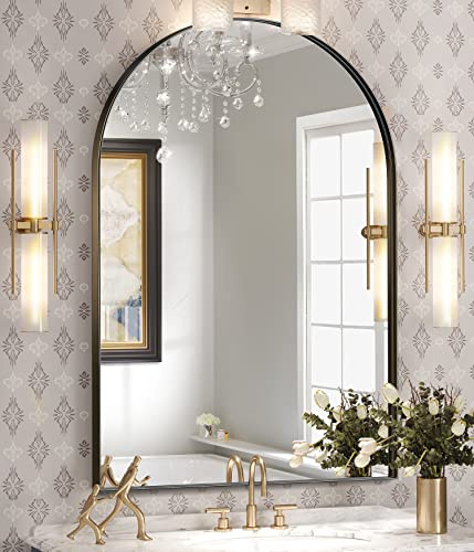 Brightify Arched Mirror, Arched Wall Mirror, 22 x 30 Inch Black Arch Mirror, Metal Frame Black Bathroom Mirror, Arched Top Bathroom Vanity Mirror for Living Room Bedroom Mantel Entryway Hallways