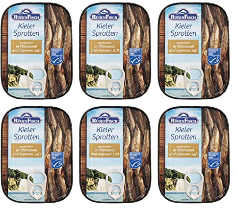 Rügen Fisch Kieler Sprats Lot de 6 sachets de poisson fumé à l'huile 6 x 106 g