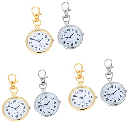 Mikikit 6stücke Quarz Taschenuhr Mit Schlüsselanhänger Für Pflegekräfte Und Senioren Tragbare Uhr Mit Großem Ziffernblatt Silber Und Gold Für Alltag Und Besondere Anlässe