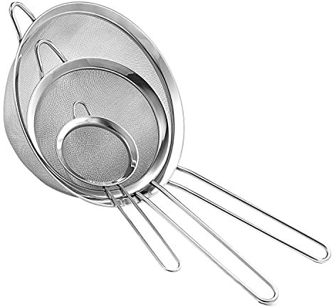 AEX 3X Fine Wire Mesh Kitchen Sieve Set Stainless Steel Food Strainer & Flour Sieve for Baking Sifter Sifter| sieves for Cooking | Rust Free Seive