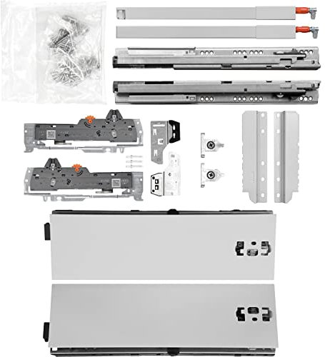 BLUM Schubladenschienen TANDEM SET; Zargenhöhe 115mm inkl. Reling 227mm, mit TIP-ON BLUMOTION, 20kg, NL270mm, grau, bis KB600mm