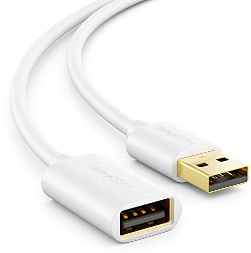 deleyCON 3,0m USB 2.0 High Speed Kabel Verlängerungskabel USB A-Stecker zu USB A-Buchse - Weiß