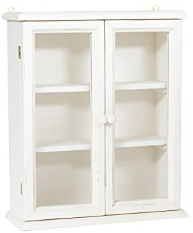 Biscottini Vetrina Cucina in Legno 56x48x18cm | Vetrinetta Shabby Chic Bianco 2 Ripiani | Pensile Bagno Bianco 2 Ante | Mobiletto Bagno sospeso