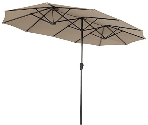 Sekey 220 × 400 cm Doppelsonnenschirm mit kurbel| Groß Sonnenschirm Marktschirm für Terrasse,Balkon & Garten, Windfest Stabil UPF 50+,Taupe