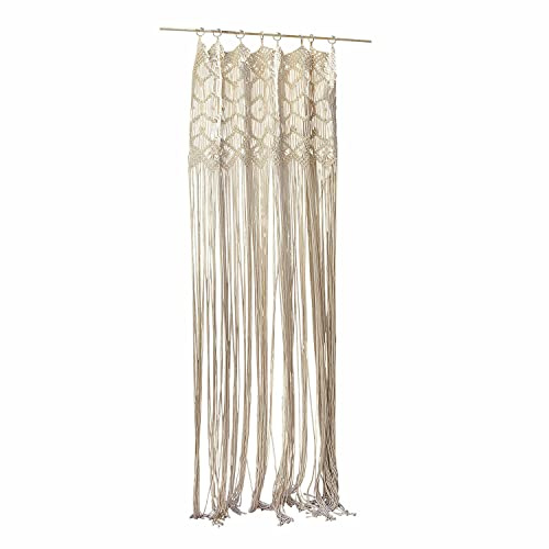 Loberon Gardine Freya, Kunstvolles Makramee-Design, Boho-Flair, Handgeknüpft, Metallringe Inklusive, Vorhang, Baumwolle, Edelstahl, Creme