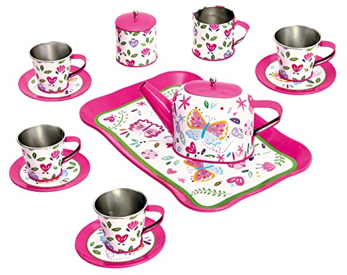 Bino world of toys Juego de té, Juguetes para niños pequeños a Partir de 3 años, 14 Piezas, Juguetes para niños, teteras, Tazas de té, Juegos de Platos, Juego de rol para Fiestas de té para niñas,