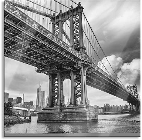 Pixxprint Glasbild, Wandbild auf Echtglas, Manhattan Bridge New York, 60x60 cm, inkl. Aufhängung und Abstandshalter