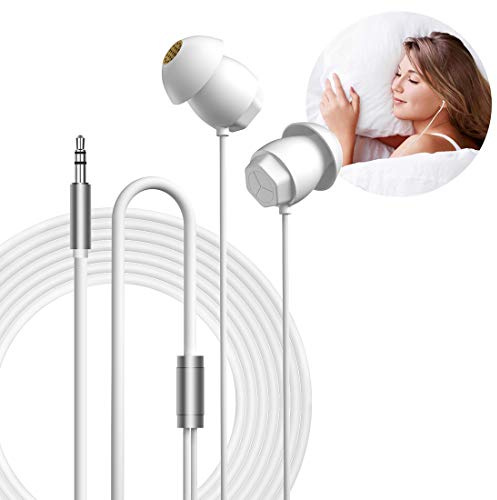 GEEKRIA Sleep Earbuds, Noise Isolating Wired Earphones for Side Sleeping, In-Ear Headphones, Mini ASMR Sleeping Headphones for Air Travel, Relaxation, Meditation (White, 11.8ft)