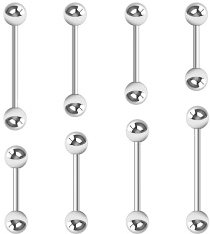 Kucheed 8 Pezzi Anelli per Capezzoli da Donna, Anelli per lingua in Acciaio Chirurgico 14G Fermo per Gioielli Piercing al Capezzolo,Set di Anelli per Capezzoli con Bilanciere Dritto da 12-18mm