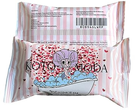 Kotomoda Lingettes humides au panthénol pour Chats Sphynx et Poils Courts pour Un Usage Quotidien (5 paquets/75 pièces)