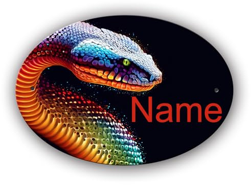 Maus-Design Türschild personalisiert mit Name und Schriftartwahl, Schlange | 12,7 x 8,8 x 0,2 cm, 2 Bohrungen, Kunststoff oval