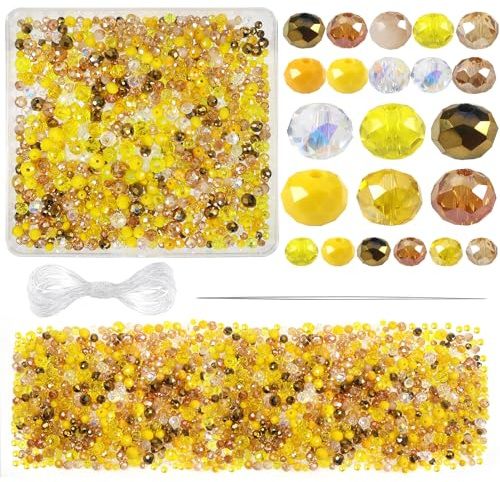 TOAOB 1000pcs Crystal Glass Beads Spacer Beads for Bracelets Necklace Earrings Jewellery Making Yellow Series 4mm 6mm 8mm | Glass Crystal Beads for Threading with Hole Faceted Beads for Necklace Earrings Jewellery Making Crafts DIY