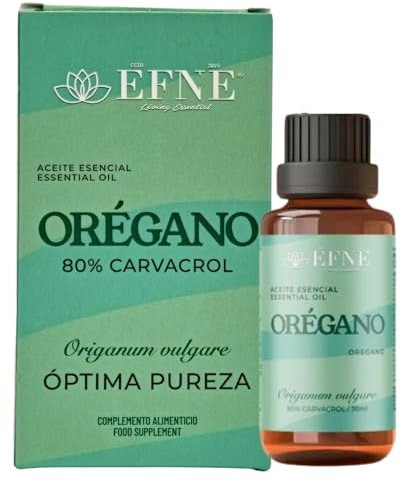EFNE | Aceite de Orégano 100% | 80% Carvacrol Dosis Alta | Contiene 30.000mg activos (24.000mg de Carvacrol) | Aceite Esencial de Orégano Puro | Bote de Cristal 30ml | Nuevo formato con Gotero