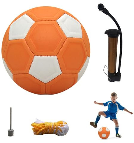 ZOYDP Curve Ball 8,27 Zoll Kinderfußball Größe 5 mit Pumpe und Luftnadel, Netzbeutel, EVA Gummi, Fußball für Kinder, Indoor & Outdoor, Orange, Weiß