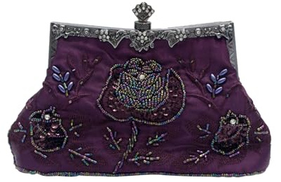 CORIOS Vintage 1920s Perle Sac de Soirée Floral Embrayage Paillettes Pochette pour Femme Sacs à Main D'épaule de Mariée Élégant Sacs Fourre-Tout pour Cocktail Ceremonie Fête Mariage Violet
