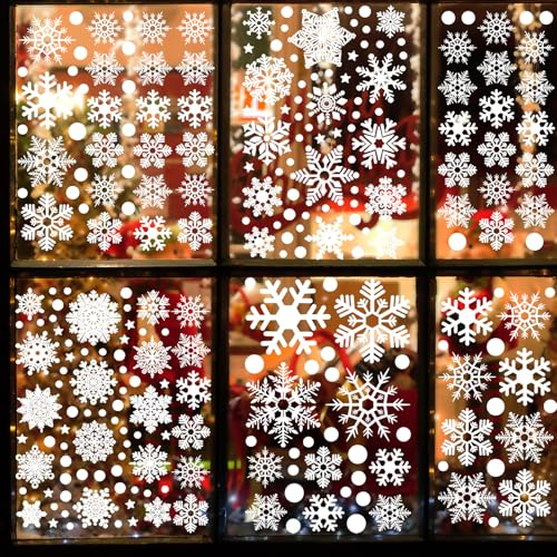 Sevenpers Fensterbilder Weihnachten Weiß Schneeflocke 247 Stk | Fensteraufkleber Wiederverwendbar für Weihnachts Fensterdeko Weihnachts Fensterbilder Fensteraufkleber Winterdeko