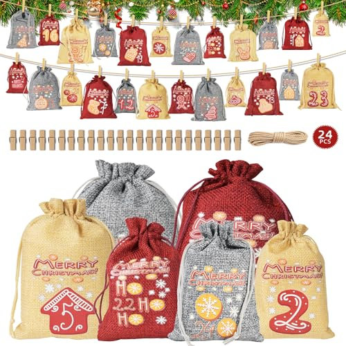 Zabatoco Calendario Adviento Para Rellenar Con Clavijas de Madera, Cuerda de Cáñamo, 24 Calendario Adviento Vacio para Niño, Hombre, Mujer, 2 Tamaños Calendario de Adviento DIY Navidad Decoración