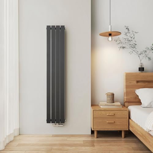 EMKE Design Heizkörper Schmal Hoch, 1600x304 mm Vertikal Flachheizkörper mit Mittelanschluss, Einlagig Anthrazit Paneelheizkörper Wandheizkörper für Bad, Flur& Wohnzimmer, 501W
